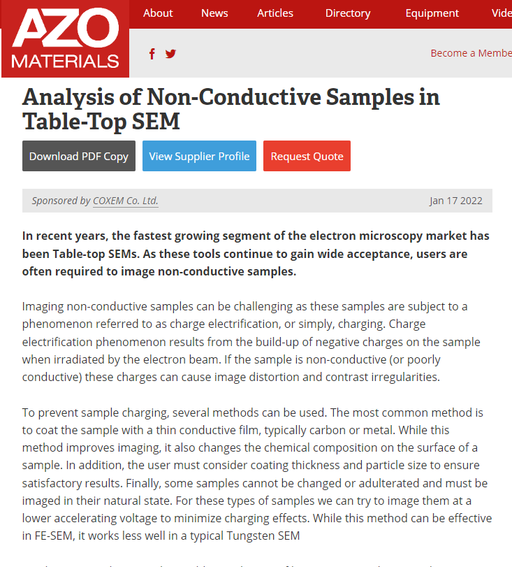 Analysis of Non-Conductive Samples in Table-Top SEM
