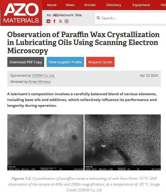 Observation of Paraffin Wax Crystallization in Lubricating Oils Using Scanning Electron Microscopy